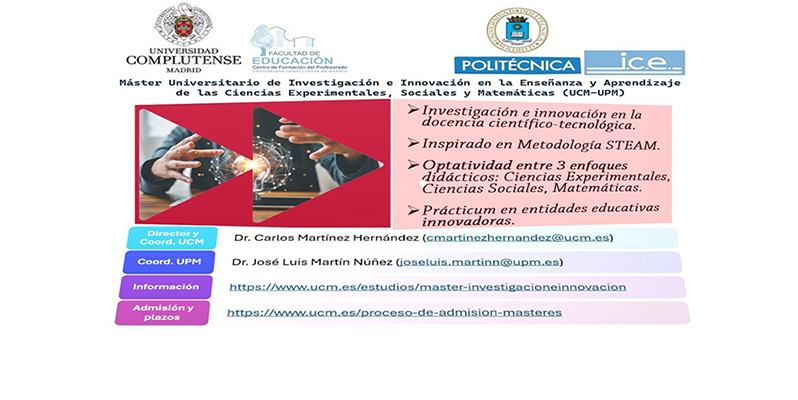 Nuevo Máster en Investigación e Innovación en la Enseñanza y el Aprendizaje de las Ciencias Experimentales, Sociales y Matemáticas